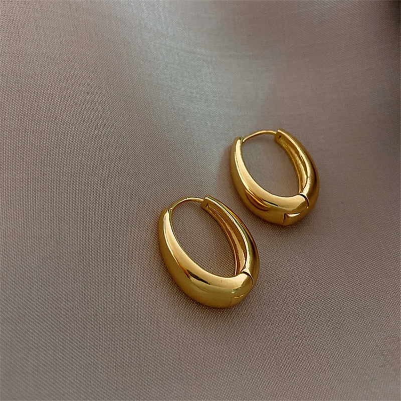 2025 New Classic Copper Alloy Smooth Metal Hoop Earrings For Woman Fashion Korean Jewelry Temperament  Daily Wear earrings