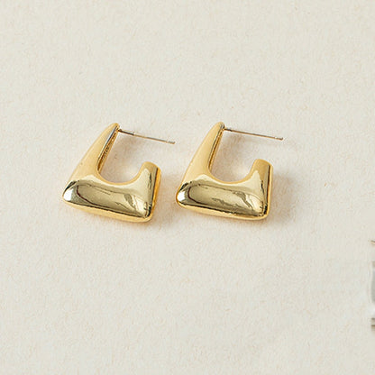 2025 New Classic Copper Alloy Smooth Metal Hoop Earrings For Woman Fashion Korean Jewelry Temperament  Daily Wear earrings