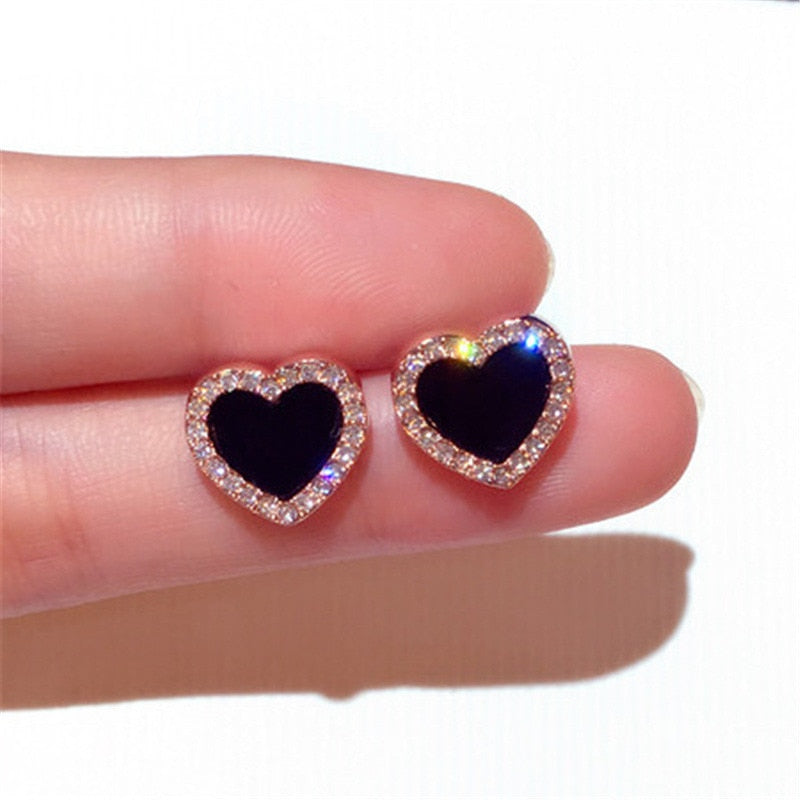 Cute Korean Earrings Heart Bling Zircon Stone Rose Gold Color Stud Earring for Women Fashion Jewelry 2025 New Gift